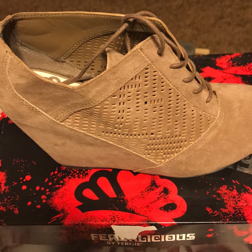 Taupe wedge bootie.